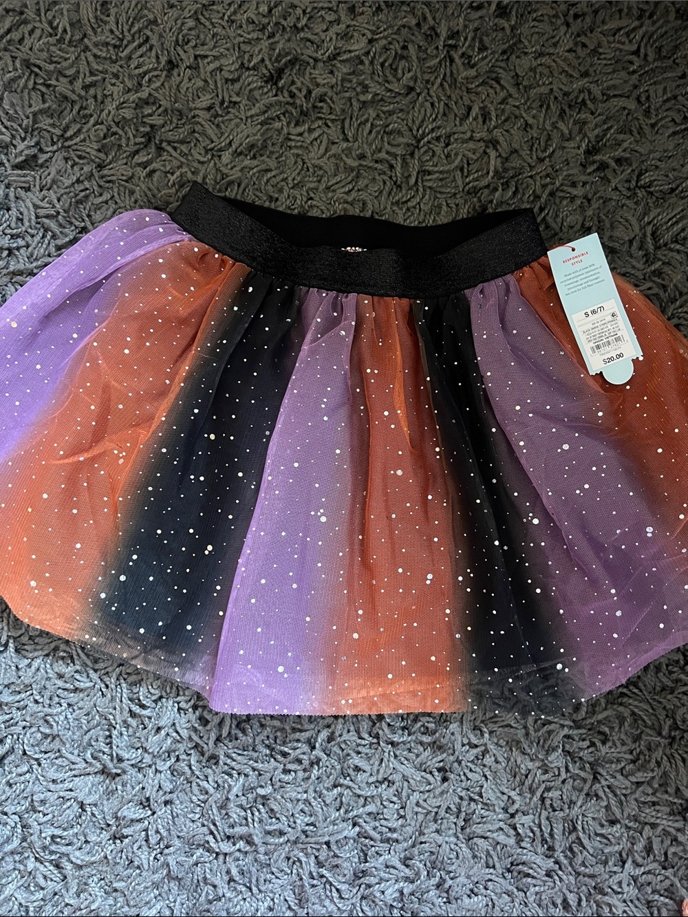 Girls' Purple, Black & Orange Tulle Skirt with Sparkle Waistband - Halloween